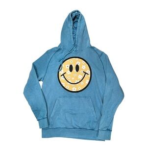 Skull‎ House Small/Medium Floral Smiley Face Appliqué Blue Hoodie Preowned